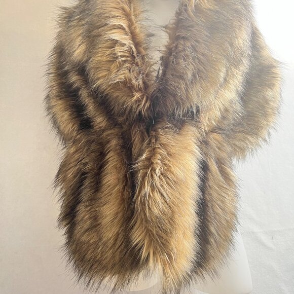 Faux Fur Stole Brown Tan Wrap Women Faux Fur Shawl - Picture 3 of 8